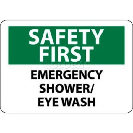 NATIONAL MARKER CO NMC OSHA Sign, Safety First - Emergency Shower/Eye Wash, 10in X 14in, White/Green/Black SF45RB